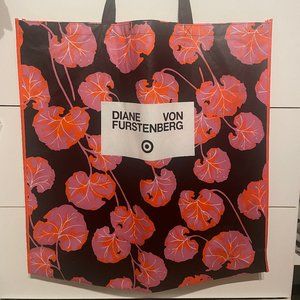 DVF for Target Large Shopping Tote Reusable Bag in Geranium Leaf Pink/Black